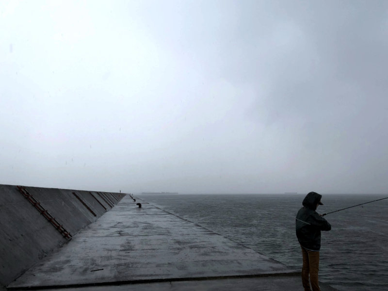 突然の強雨でも釣りは続行